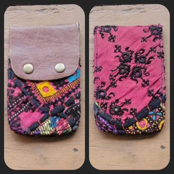 🎱🔮 Free People Boho Embroidered Repurposed vtg banjara hippie Wallet card case - Picture 1 of 16